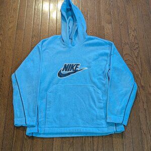 Y2K Nike Baby Blue Spellout Logo Fleece Hoodie - Size L